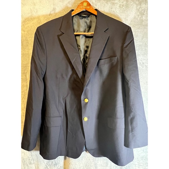 JOS A BANK Navy Wool Blazer Jacket Mens 48R Regal Fit Gold Button USA Classic GB